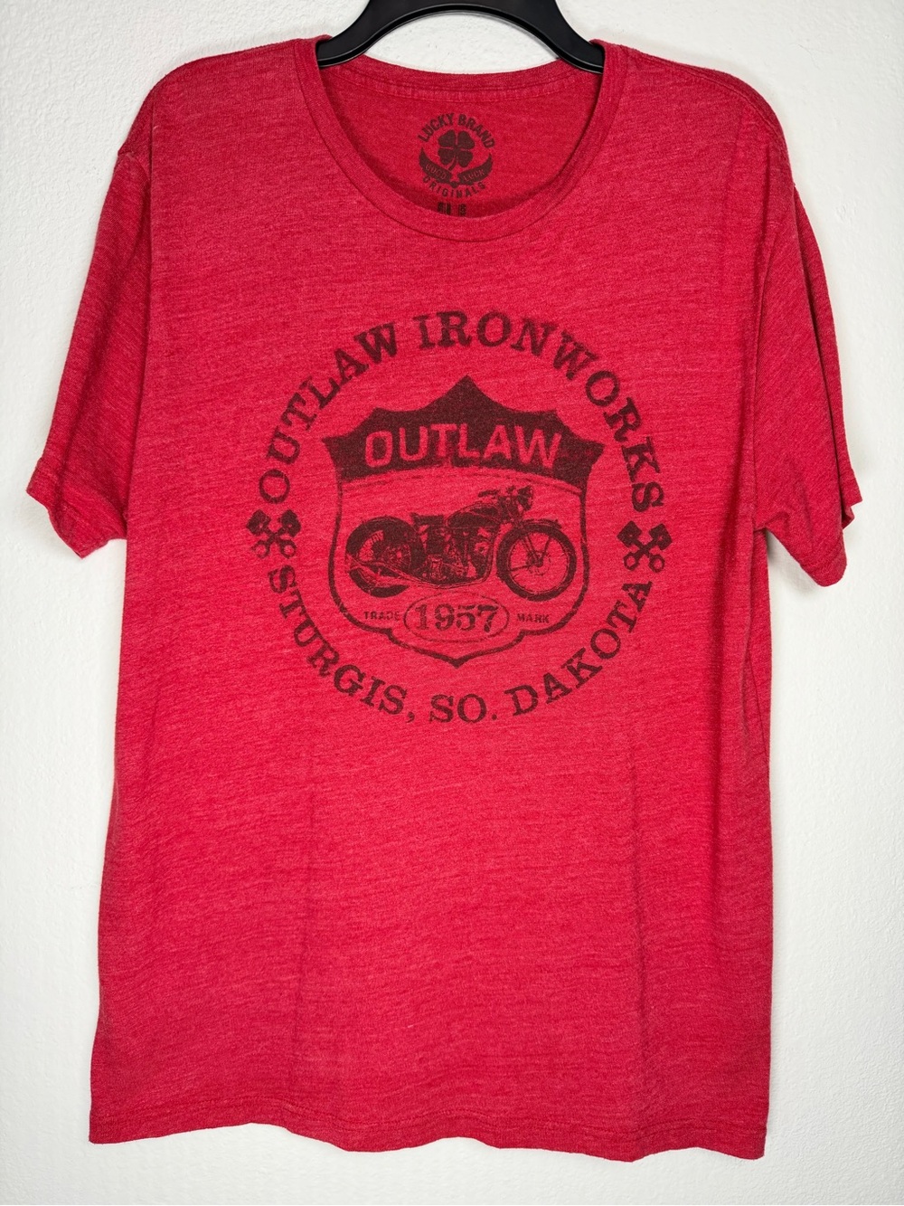 Lucky Brand Men's Large Sturgis SD Outlaw Ironworks Motorcycle Tri-Blend T-Shirt